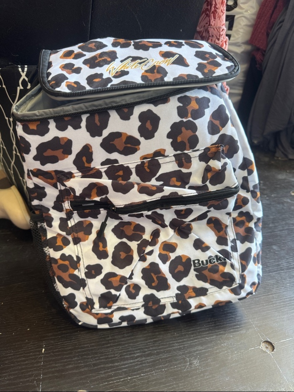 Buckle Leopard Print Travel Backpack in White, Brown, Black